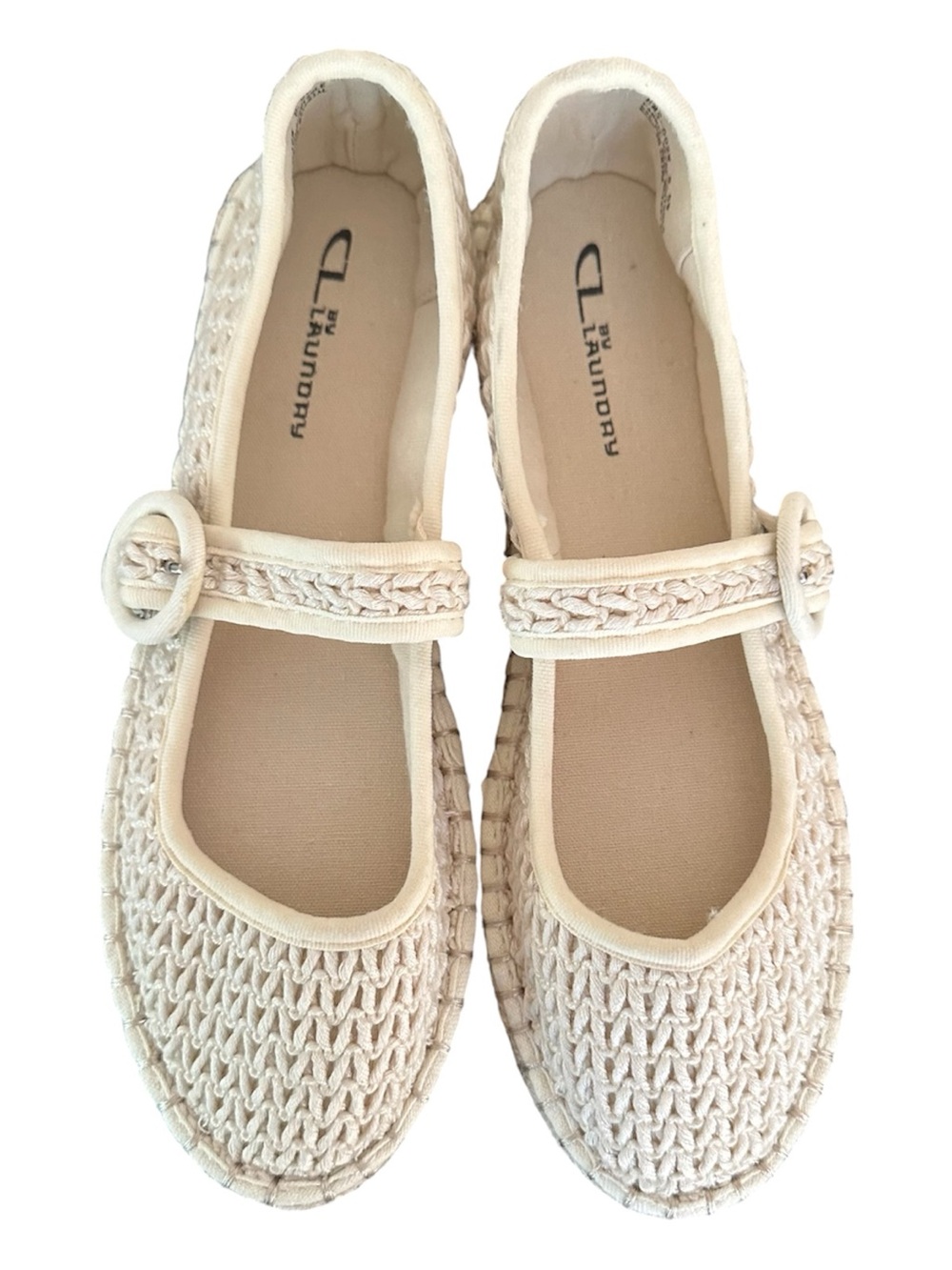 CL by Laundry Cream Woven/Knit Mary Janes Espadrille Flats